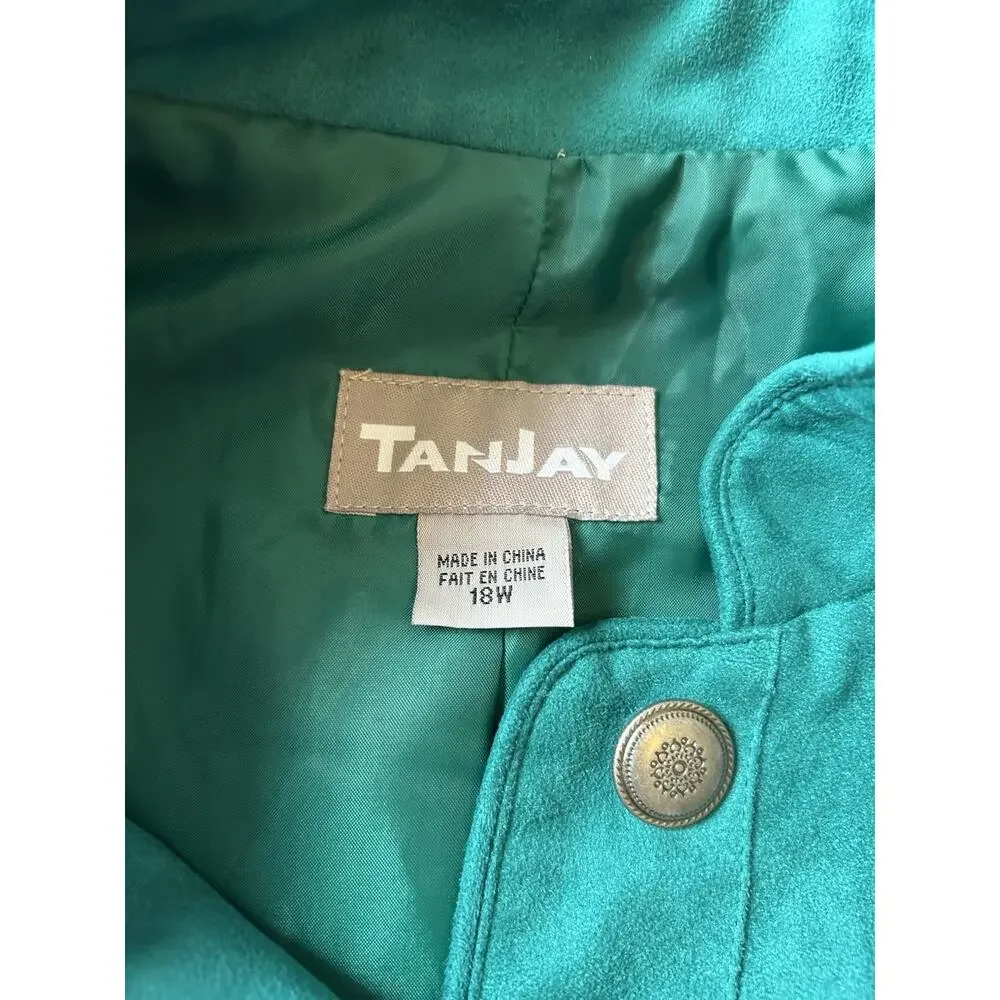VTG 80s faux suede Coat Emerald Green Jacket Asian Blazer Office Soft Comfy 18W